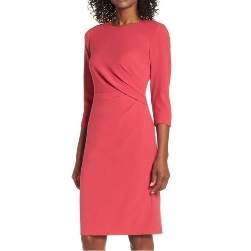Eliza J Pleat Waist Sheath Midi Dress Pink Size 6